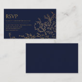 Royal Navy-Blue & Gold Wedding Rsvp Card Informatiekaartje (Voorkant / Achterkant)