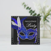 Royal Navy Blue Mask Masquerade Party Kaart (Staand voorkant)