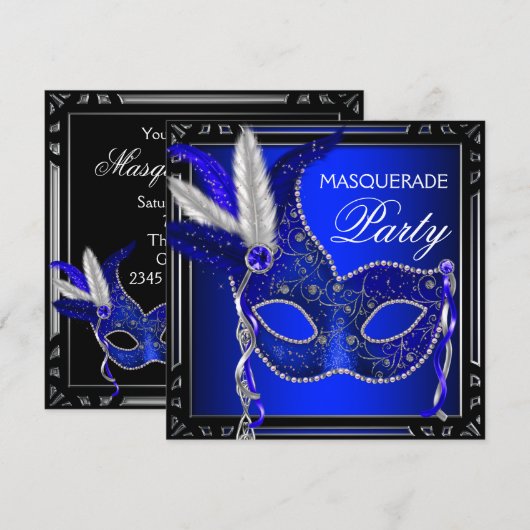 Royal Navy Blue Mask Masquerade Party Kaart (Voorkant / Achterkant)