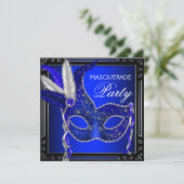 Royal Navy Blue Mask Masquerade Party Kaart (Staand voorkant)
