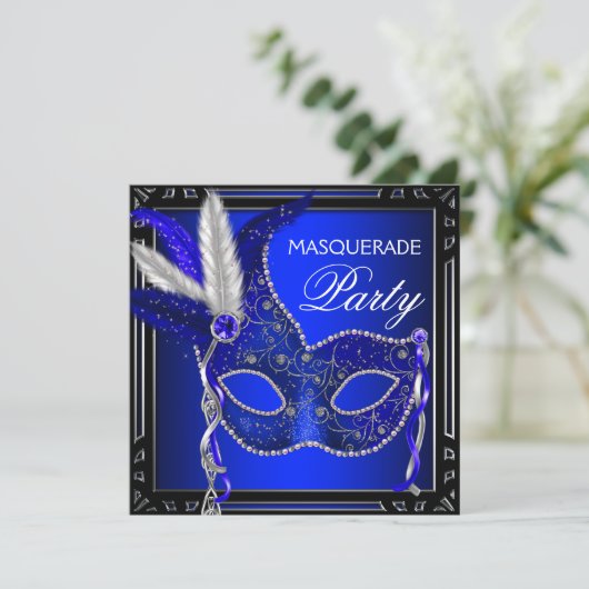 Royal Navy Blue Mask Masquerade Party Kaart (Staand voorkant)