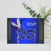 Royal Navy Blue Mask Masquerade Party RSVP (Staand voorkant)