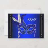 Royal Navy Blue Mask Masquerade Party RSVP Kaartje (Voorkant)
