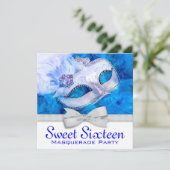 Royal Navy Blue Masquerade Party Uitnodigingen (Staand voorkant)