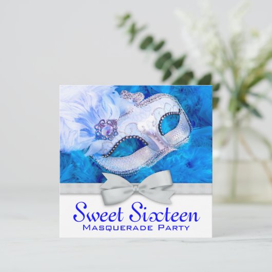 Royal Navy Blue Masquerade Party Uitnodigingen (Staand voorkant)