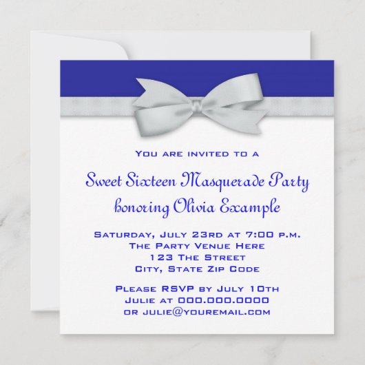 Royal Navy Blue Masquerade Party Uitnodigingen (Achterkant)