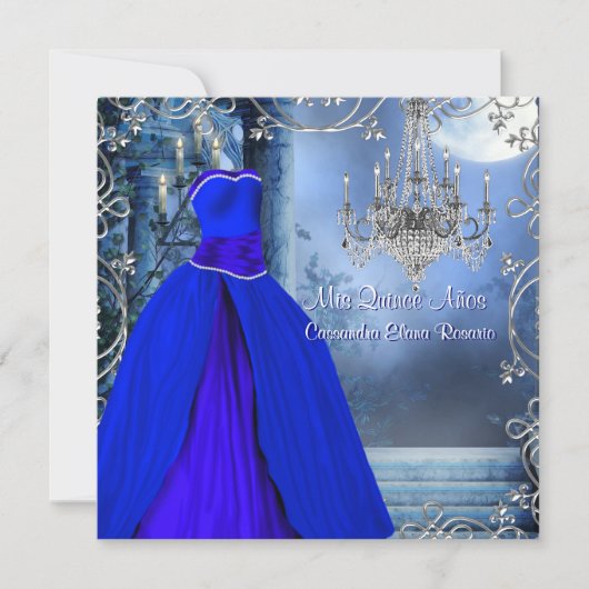 Royal Navy Blue Quinceanera Kaart (Voorkant)