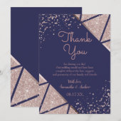Royal Navy Blue Roos Gold Confetti Glitter Wedding Bedankkaart (Voorkant / Achterkant)