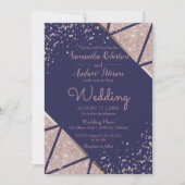 Royal Navy Blue Roos Gold Confetti Glitter Wedding Kaart (Voorkant)