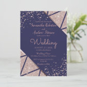 Royal Navy Blue Roos Gold Confetti Glitter Wedding Kaart (Staand voorkant)
