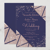 Royal Navy Blue Roos Gold Confetti Glitter Wedding Kaart (Voorkant / Achterkant)