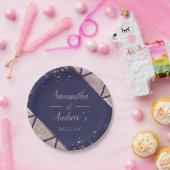 Royal Navy Blue Roos Gold Confetti Glitter Wedding Papieren Bordje (Feest)