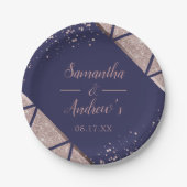 Royal Navy Blue Roos Gold Confetti Glitter Wedding Papieren Bordje (Voorkant)