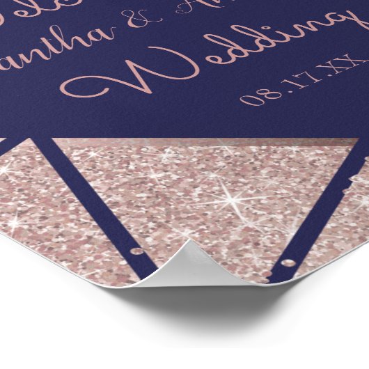 Royal Navy Blue Roos Gold Confetti Glitter Wedding Poster (Hoek)