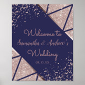 Royal Navy Blue Roos Gold Confetti Glitter Wedding Poster (Voorkant)