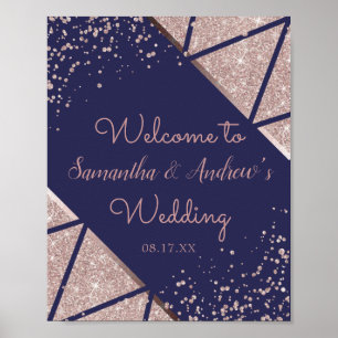 Royal Navy Blue Roos Gold Confetti Glitter Wedding Poster