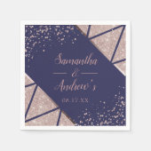 Royal Navy Blue Roos Gold Confetti Glitter Wedding Servet (Voorkant)