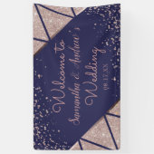 Royal Navy Blue Roos Gold Confetti Glitter Wedding Spandoek (Verticaal)