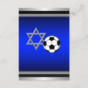 Royal Navy Blue Soccer Theme Bar Mitswa Kaart