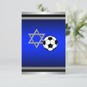 Royal Navy Blue Soccer Theme Bar Mitswa Kaart (Staand voorkant)