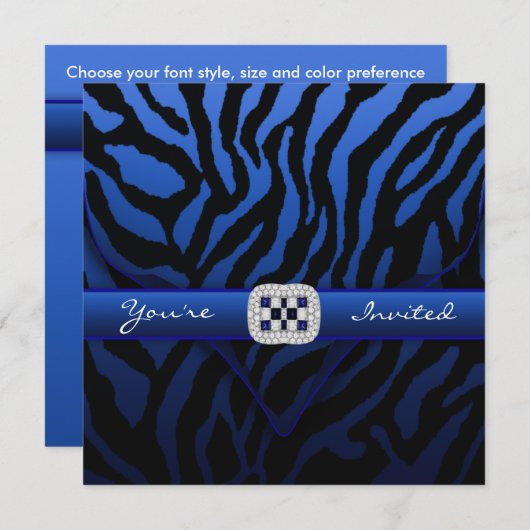 Royal Navy Blue Zebra Feest Kaart (Voorkant / Achterkant)