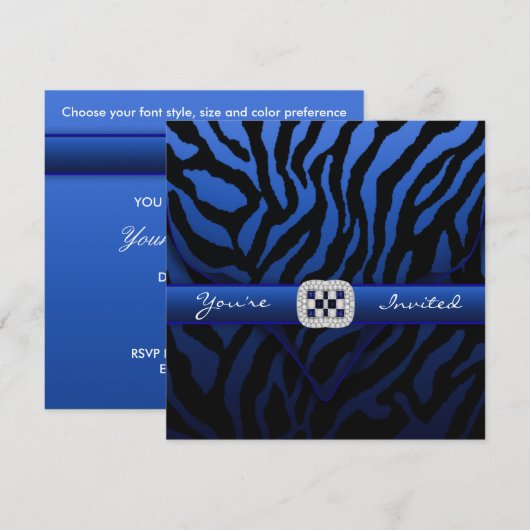Royal Navy Blue Zebra Party Kaart (Voorkant / Achterkant)