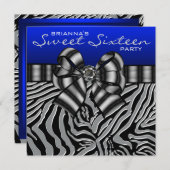 Royal Navy Blue Zebra Sweet 16 Verjaardagsfeest Kaart (Voorkant / Achterkant)