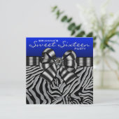 Royal Navy Blue Zebra Sweet 16 Verjaardagsfeest Kaart (Staand voorkant)