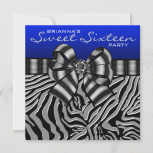Royal Navy Blue Zebra Sweet 16 Verjaardagsfeest Kaart