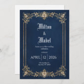 Royal Navy en gouden bloemenbruiloft Kaart (Voorkant / Achterkant)