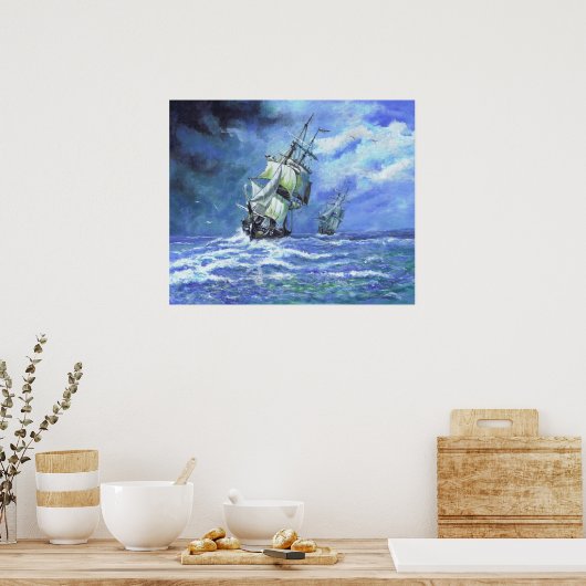 Royal Navy frigates die de Franse kust blokkeert 1 Poster (Keuken)