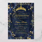 Royal Navy Gold Butterfly Roos Quinceanera Folie Uitnodiging (Voorkant)