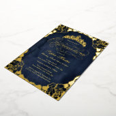 Royal Navy Gold Elegant Roos Script Quinceanera Folie Uitnodiging (Gedraaid)