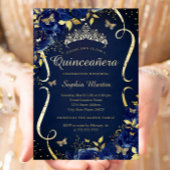 Royal Navy Gouden Bloemen Vlinder Tiara Quinceaner Folie Uitnodiging