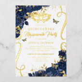 Royal Navy Masquerade Vlinder Quinceanera Folie Uitnodiging (Voorkant)