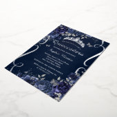 Royal Navy Scroll Floral Butterfly Quinceanera Folie Uitnodiging (Gedraaid)