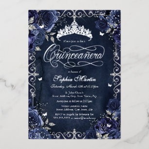 Royal Navy Silver Butterfly Roos Quinceanera Folie Uitnodiging