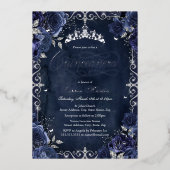 Royal Navy Silver Butterfly Roos Quinceanera Folie Uitnodiging (Voorkant)