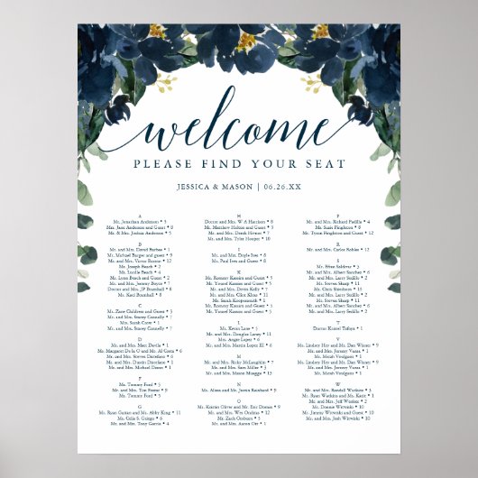 Royal Navy Wedding Seating Chart Poster (Voorkant)