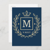 "Royal NMKY Emblem – Monogram M Crest Design" Uitnodiging Briefkaart (Voorkant / Achterkant)