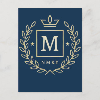 "Royal NMKY Emblem – Monogram M Crest Design" Uitnodiging Briefkaart