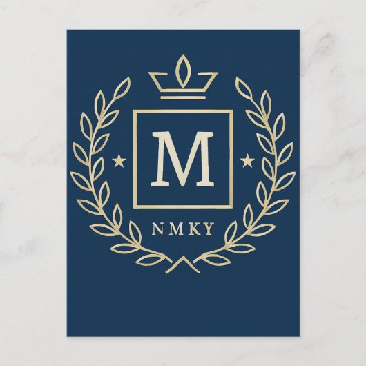 "Royal NMKY Emblem – Monogram M Crest Design" Uitnodiging Briefkaart (Voorkant)