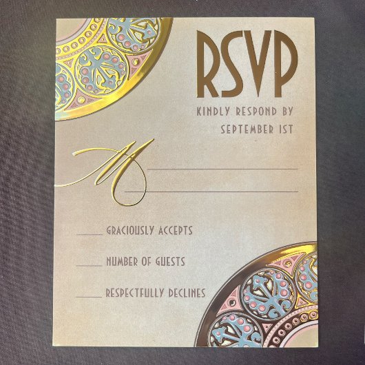 Royal Nouveau Echt Gouden Folie RSVP Folie Uitnodiging Briefkaart