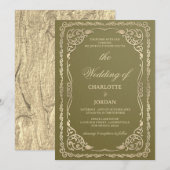 Royal Olive Green and Gold Wedding Kaart (Voorkant / Achterkant)