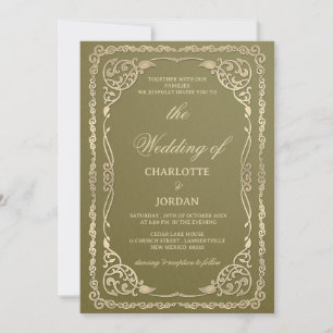 Royal Olive Green and Gold Wedding Kaart
