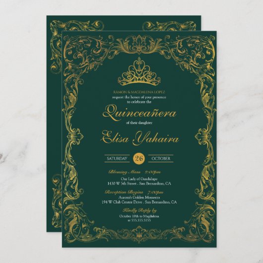 Royal Ornament Emerald Green Fancy Elegant Quince Kaart (Voorkant / Achterkant)