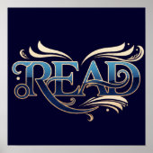 Royal Ornate Blue & Gold "READ" Masterpiece Poster (Voorkant)