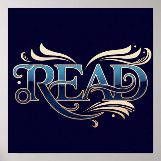Royal Ornate Blue & Gold "READ" Masterpiece Poster (Voorkant)