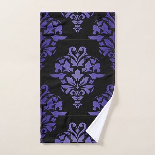 Royal Paars and Black Damask Print Towlet set Bad Handdoek (Handdoek)