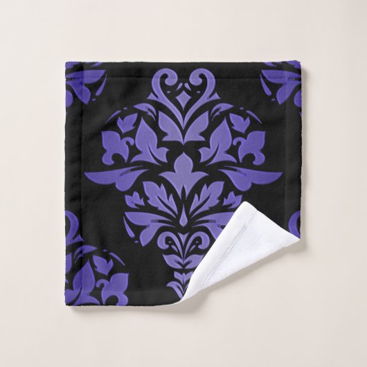 Royal Paars and Black Damask Print Towlet set Bad Handdoek (Wasdoekje)